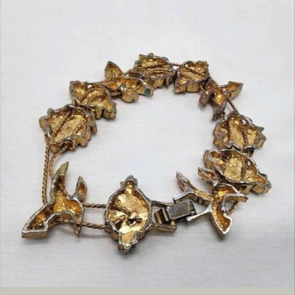 Vintage Enameled Hummingbird & Flowers Goldtone Slide Bracelet - Picture 6 of 6